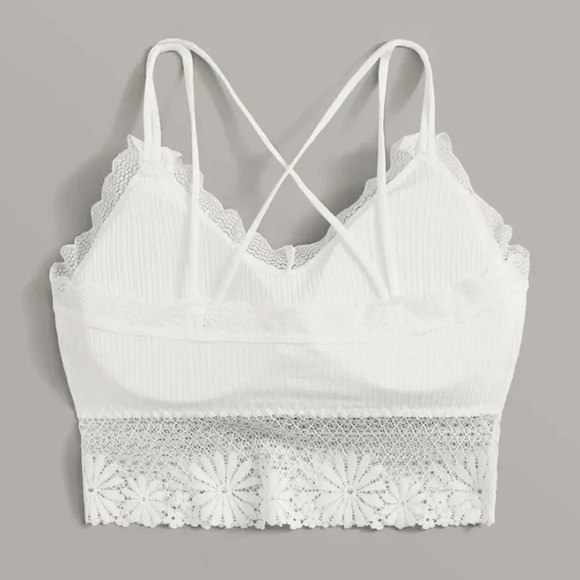 NEW! Ribbed Floral Lace Trim Strappy Bralette - Picture 3 of 6